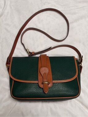 Dooney & Bourke Dark Green Pebbled Leather Crossbody with Brown Trim